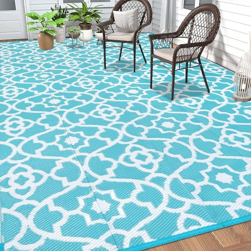 HEBE Outdoor-Teppich für Terrassen, wasserdicht, wendbar, Kunststoff, Strohteppich, Wohnmobil, Campingmatte, extra große Fläche, Teppich, für Wohnmobil, Picknick, Hinterhof, Deck, Balkon, Veranda,