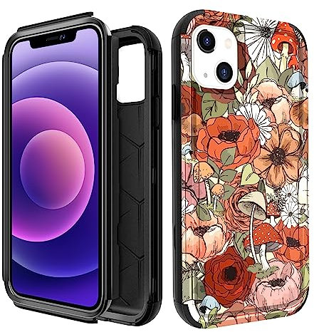 Pegmode for iPhone 13 Mini Phone Case - Heavy Duty Protective Designer Mushroom Flower Cute Cartoon Hard Shockproof Bumper Cases for Apple iPhone 13 Mini for Girly Women Men Girls Boys Teens
