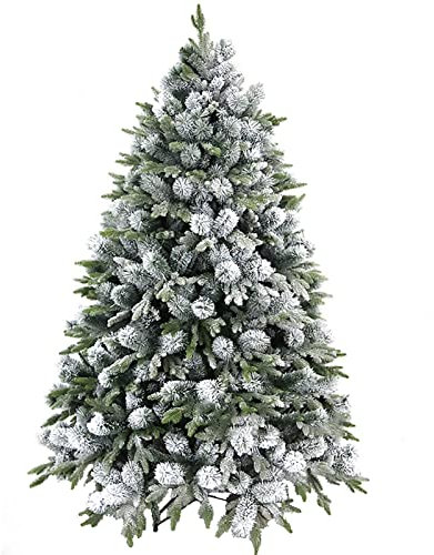 TEmkin Albero di Natale innevato, Pino di Natale Artificiale con Neve Verde con Ornamenti per Gambe in Metallo Massiccio Perfetti (Verde 240 cm (7,8 Piedi))