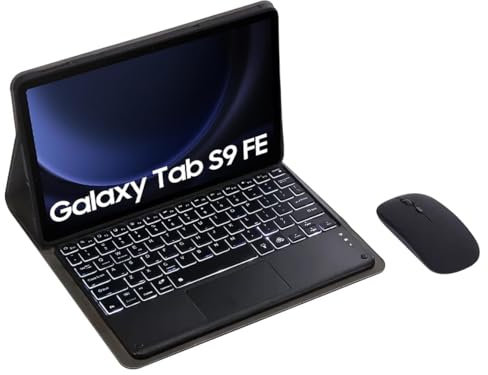 HLTOOP Tastatur Hülle für Samsung Galaxy Tab S9 FE 10,9 Zoll, Kabellose, Abnehmbare Tastatur Mit Hintergrundbeleuchtung Und Touchpad SM-X510/X516B/X518U,Schwarz