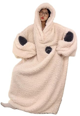 HULG Damen-Fleece-Einteiler-Pyjama, Extra Großer Decken-Hoodie, Großer, Superweicher, Warmer Und Bequemer Fleece-Kapuzenpullover, Riesiger Tragbarer Decken-Hoodie