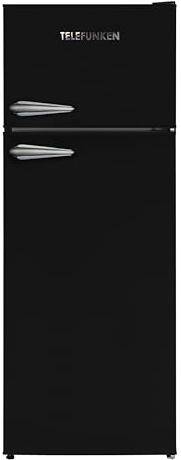 TELEFUNKEN Retro Kühl-Gefrierkombination | Kühlschrank groß mit Gefrierfach | 212 Liter Gesamt-Nutzinhalt | freistehend | Höhe 145 cm | Kühlgefrierkombi KTFK212EB3 in schwarz