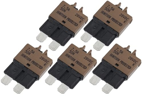 A ABSOPRO Blade Style Sicherungsautomat 7,5A 28V Braun 5 Stück Für Auto | Material: Metall, Kunststoff, Typ: Manuell Rückstellbar, Abmessungen: 36X21X6Mm, Betriebstemperatur: -40°C Bis 85°C
