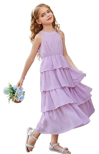 Vestido Elegante para Niña Vestido Halter Sin Mangas Vestido Fiesta Princesa Vestidos Informales para Niños 8 Años Color Lila