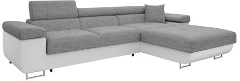 Mirjan24 Ecksofa Torezio Mini mit Bettkasten, Einstellbare Kopfstützen, Bequeme Polsterung, Eckcouch mit Schlaffunktion für Wohnzimmer L-Form Couch mit Bettfunktion (Soft 017 + Lux 05, Seite: Rechts)