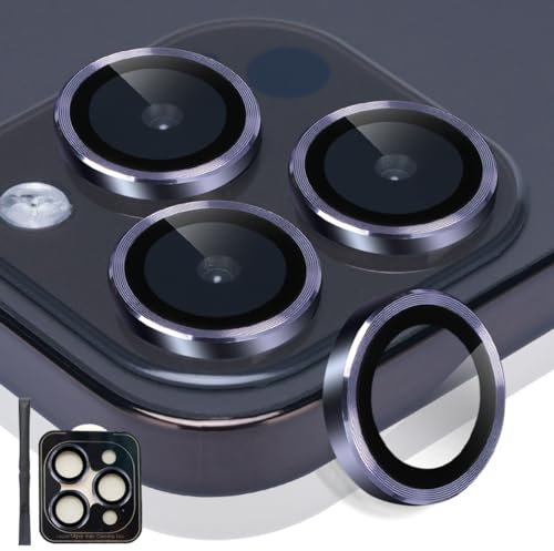 Rayorcon Protezione per obiettivo della fotocamera per iPhone 14 Pro e iPhone 14 Pro Max, protezione per obiettivo in vetro temperato con anello in lega di alluminio, copertura per fotocamera adatta