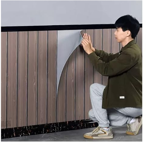 PVC-Wandpaneele,Holzmaserung,abziehen und aufkleben,große U-Bahn-Fliesen für Küchenwand-Rückwand,Selbstklebende Rückwand für Badezimmer,Wohnzimmer,Akzent-Wanddekoration (Farbe: Braun,Größe: 4