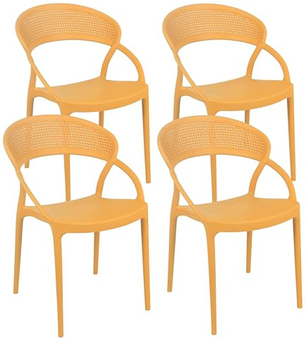 Oviala Lot de 4 chaises de terrasse Jaune Moutarde