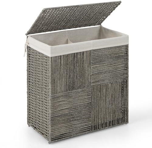 LIFEZEAL Handgeflochtener Rattan Wäschekorb, 110L Wäschesammler mit Deckel, Aufbewahrungskorb mit herausnehmbarem Wäschesack, Faltbarer Wäschetonne für Waschküche, Laundry, Badezimmer