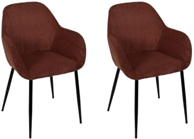 HOME DECO FACTORY 2er-Set Cord-Sessel Wohn- und Esszimmer Braun | Stahl und Cordsamt, 2er-Set Cord-Sessel, Wohn- oder Esszimmer, 59x85x55,7 cm, Braun und Schwarz