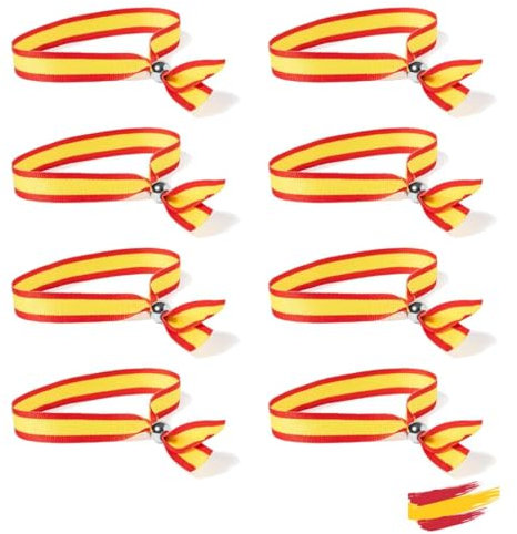 RA RETAIL AMZ Pulsera españa. Pulseras bandera españa hombre/mujer (Unisex) Pulsera bandera españa ajustable de 15 mm de ancho y 300 mm de largo. Pulsera de españa. Pack de 8 unidades