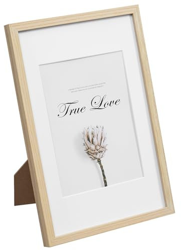EUGAD Bilderrahmen 20x30 cm, Massivholzrahmen mit Passepartout, Fotorahmen mit bruchsicherem Acrylglas, zum Aufhängen & Aufstellen, für Fotos Bilder, Natur