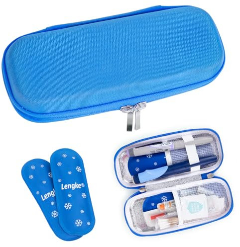 SUNMON Nevera Insulina Viaje, Estuche Insulina Frio, Nevera Portatil Insulina con 2 Paquetes de Hielo para Bolígrafo Insulina y Suministros para Diabéticos (Azul)