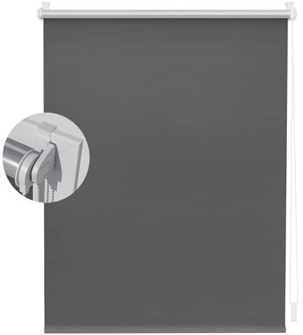 No Drill Blackout Blinds 80 x 160 cm Thermal Insulated UV Protection, Window Blackout Blind Easy Fit Blinds with Clips Fit Home Office Window, Dark Grey