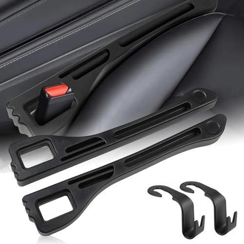 2Pcs Car Seat Side Gap Filler, Universal Car Seat Gaps Leakproof Plugging Strips with Reserve Hole & Storage, Elastic Car Side Seam Plug Strip with 2Car Seat Hooks, Prevents Falling Items & Waterproof