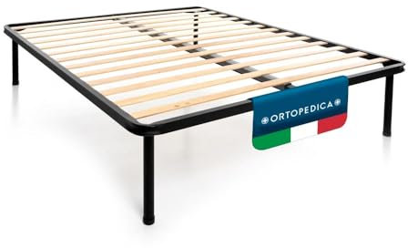 DOLCI SOGNI Rete 140x190 a Doghe, Rete Francese Una Piazza e Mezza Ortopedica Matrimoniale, 4 Piedi Letto Smontabili, Struttura Letto Matrimoniale 140x190 in Ferro 100% Made In Italy