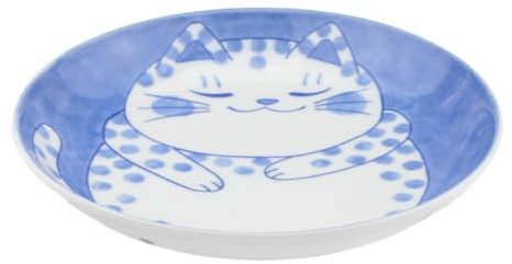 Starry Mart Minoyaki Japanese Style Dinner Lunch Side Plate Safe from Dishwasher & Microwave (Width 22cm Height 3.5cm) (Polka Dot Cat)