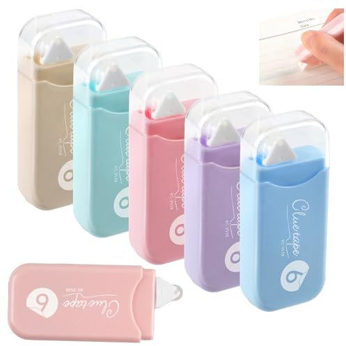 6 Stück Kleberoller, Fotokleber Klebemaus Selbstklebend, Kleberoller Doppelseitig Klebespender für Fotos, Karten, Scrapbook, Basteln, Schule und Büro (6 colors)