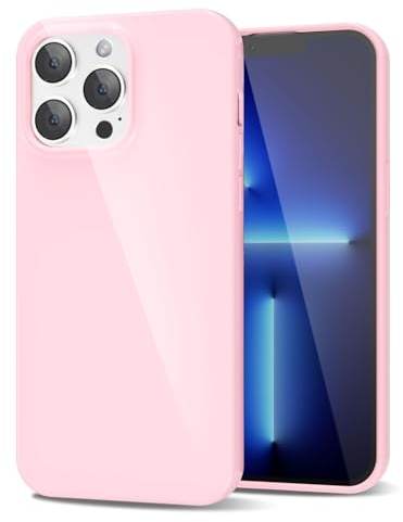 LoeoeL for iPhone 13 Pro Max Phone Case Liquid Silicone, Cute Girly Thin Ultra Slim Jelly Soft Rubber Gel Protective Glossy Hard Plastic Case, Plain Solid Color Cover for Women Girl, Light Pink