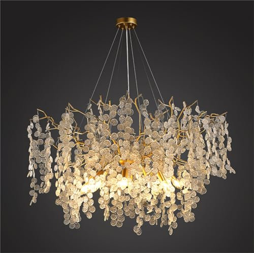 HMASNSEIY Lustres en Cristal Modernes Lustre en Branche d'arbre d'argent doré Éclairage Suspendu Luminaires de Plafond Ronds pour Salle à Manger, Chambre à Coucher, Salon, D60cm