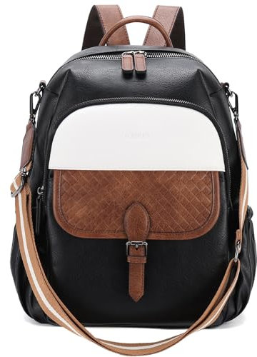 RAVUO Damen Rucksack,Anti Diebstahl Rucksack 2 in 1 Rucksacktasche PU Leder Schultertasche Elegant Cityrucksack Kleine für Reisen,Arbeit,Schule,Schwarz und Braun