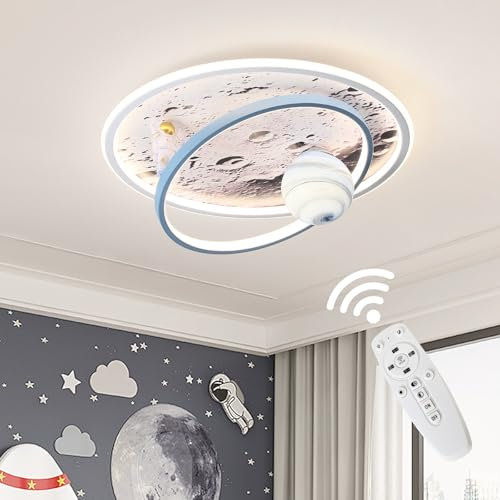 HTsilphelene Deckenlampe Kinderzimmer,50cm Kreative Cartoon Astronauten Deckenleuchte,Dimmbare Lampe Decke Für Kinderzimmer Schlafzimmer Wohnzimmer Kindergarten (A)
