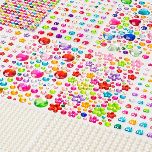 GOMANCHE Glitzersteine Selbstklebend, 1868 Stück Strasssteine Selbstklebend Acryl für Bastelarbeiten, Glitzernde Edelstein Aufkleber Dekorative Diamanten für Makeup & DIY, Mehrfarbig, Formen, Größ