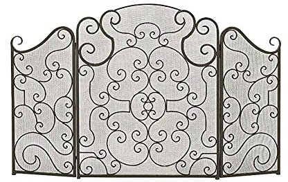 MYVVKIA Fireplace Screen Guard, Arched Top Design Spark Guard, Bold and Unique Fireplace Screen for Electric Fireplace Space Heater, Scroll Spark Guard Cover