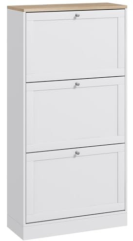 HOMCOM Shoe Cabinet with 3 Flip Drawers, Narrow Shoe Storage Cabinet, Freestanding Slim Shoe Rack for Entryway, Hallway, White