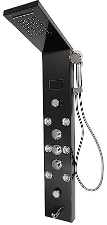 Pannello doccia a LED in acciaio inox, colore nero, colonna doccia, doccia a pioggia, soffione doccia, set doccia 8 ugelli massaggianti, per hotel, case, centri bagni, resorts