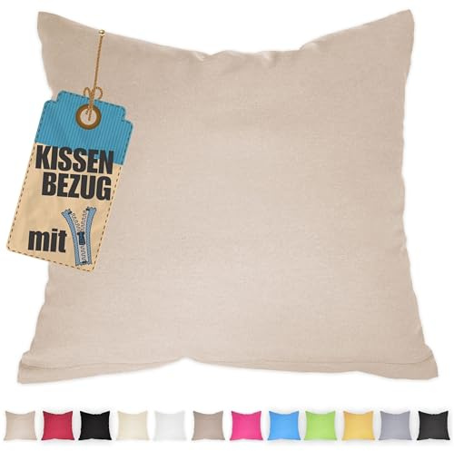 Kissenbezug 50x50 cm Beige Baumwolle - Reißverschluss verdeckt | Kissenhülle einfarbig, waschbar, atmungsaktive Baumwoll-Mischgewebe (85% BW, 15% Poly), Kopfkissenbezug, viele Variante