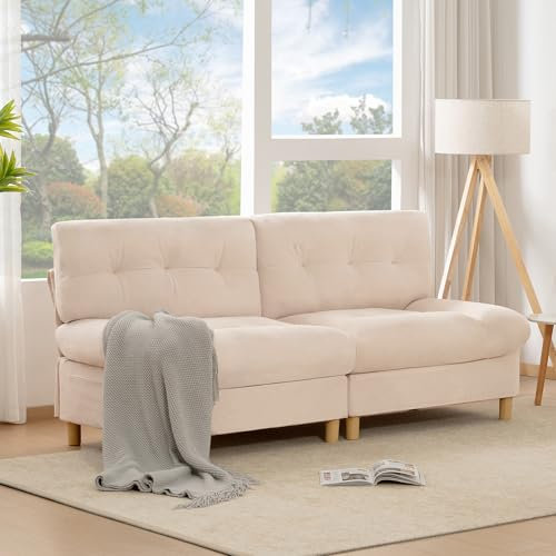MOBETTRES Luxuriöses Sofa in Wolkenform, Teddy-Samtstoff, bequemes Polstersofa, Sofa mit großen Sitzkissen und Rückenlehne, geeignet für Wohnzimmer, Schlafzimmer, Wohnung (Beige)
