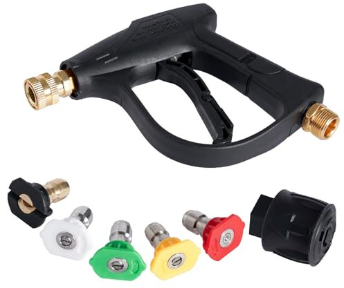 High Pressure Washer Gun - 4350 PSI Max Short Jet Wash Gun with M22-14mm Hose Fitting & 1/4 Quick Connect Adapter for Car Washing, Patio Cleaning & Home Surfaces