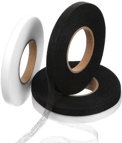 TIESOME 256m Saumband Zum Aufbügeln, 4 Rollen 10mm Strapazierfähige Saumbandrollen Aus Stoff Für Vorhänge Hosen Jeans Stoffreparatur Ohne Nähen Weiß/Schwarz