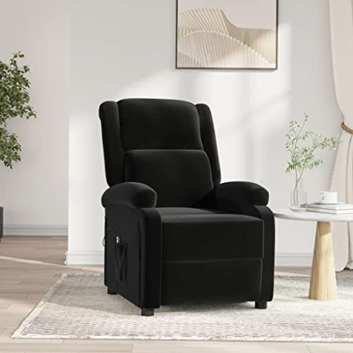 Qnhdfrt Sillón de relax eléctrico de terciopelo negro con función reclinable y mando a distancia, cómodo sillón de televisión para salón con respaldo ajustable y reposapiés, 70 cm de ancho