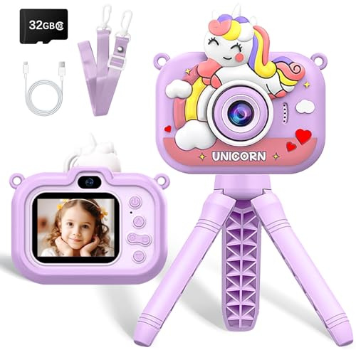 Camara Fotos Infantil, HD/1080P Cámara para Niños con Tarjeta de 32 GB, Cámara Fotos Niños Pantalla de 2,0, Cámara de Vídeo Selfie, Regalos para Cumpleaños de Navidad, Juguete para 3-12