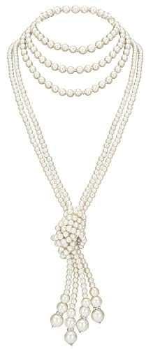 BABEYOND Gatsby Lange Knoten-Perlenkette 1920er Jahre Flapper Accessoire Halskette mit nachgemachten Perlen