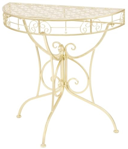 HETFTJN Beistelltisch Vintage Halbrund 72x36x74 cm Goldfarbenes Metall mit dekorativen Details für Wohnzimmer Schlafzimmer Flur Balkon oder Terrasse