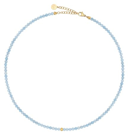 GD GOOD.designs Perlenkette Damen aus echten facettierten Natursteinen 4mm | Verstellbare Edelstein Kette mit 18K Vergoldung (40–45 cm) | Wasserfeste Boho Halskette
