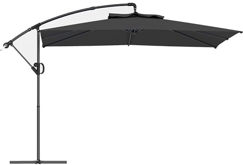 Outsunny Parasol déporté carré 3 x 3 m, parasol de jardin extérieur avec manivelle, base croisée, inclinable et rotation à 360°, toile polyester 180 g/m², protection UV UPF50+