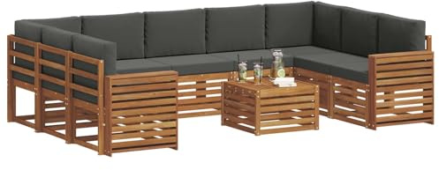 vidaXL Sofagarnituren 10 pcs Natur und Anthrazit Massivholz Akazie, Moderner Garten-Sofa, robuster Sitzbereich, stilvolle Lounge-Möbel für entspannte Terrasse