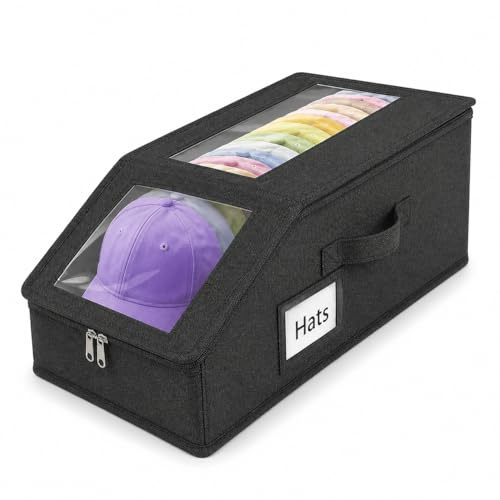 BINBE Baseball-Cap-Aufbewahrung Cap-Hut-Aufbewahrung Schwarz | mit Tragegriffen und Deckel ,staubdicht , stapelbar