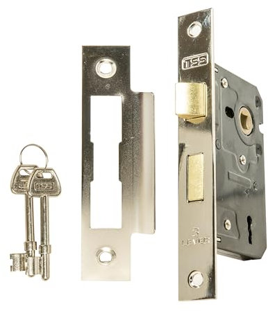 TSS 3 Lever Mortice Sash Lock for Internal Doors 2.5 (65mm) in Satin Chrome. Internal Door Lock with 2 Keys. Door Lock with Key for Internal and External Doors.