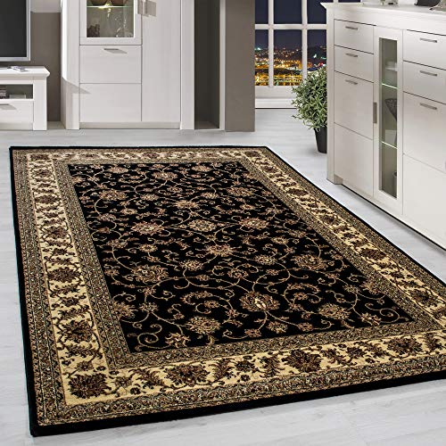 HomebyHome Vintage Teppich 240 x 340 cm Orientalischer Teppich Kurzflor - Orient Teppich Schwarz für Wohnzimmer, Esszimmer, Flur und Schlafzimmer - Teppich Groß mit Oeko-TEX - Carpet Living Room