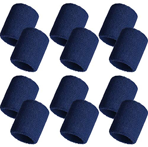 Bememo 12 Packung Schweißbänder Sport Armband Baumwolle Schweißband für Männer und Damen, Gut für Tennis, Basketball, Laufen, Gym, Ausarbeiten (Marine)