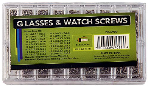 Glass- und Edelstahl Uhrenschrauben im Set, Größe 1,6 x 0,5/1,2 x 1,6 bis Größe 2,0 x 05/1,2 x 6,0
