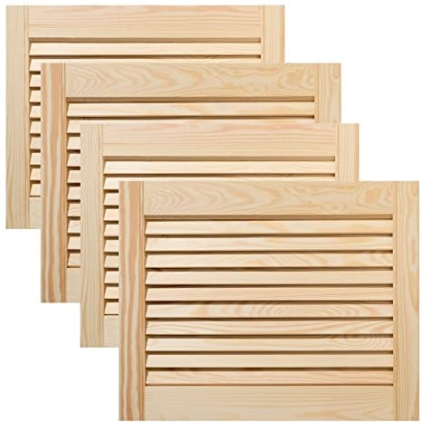 ben+camilla.com Vierer Paket / 4-er Pack Lamellentüren 39,5 x 49,4 cm Holztür Natur mit offenen Lamellen für Regale, Schränke, Möbel | Kiefer Holz unbehandelt
