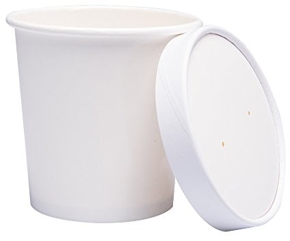 Belinlen 40 Sets 16 oz Ice Cream Cups with Lids - Biodegradable Takeaway Bowl Containers for Dessert and Soup - Heavy Duty Take Out Paper Cups (Cream White)