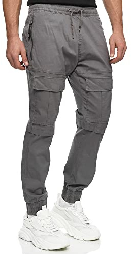 Indicode Herren Dennis Cargohose aus 98% Baumwolle mit 6 Taschen | Cargo Hose für Männer Pewter, M