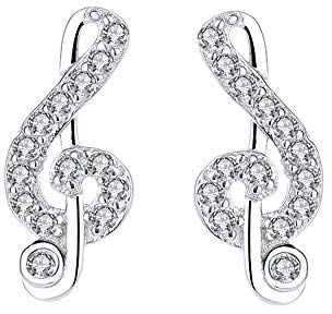 Belons Damen Ohrringe 925 Sterling Silber Zirkonia Musiknote Ohrringe Violinschlüssel Mädchen Ohrstecker Note Earrings